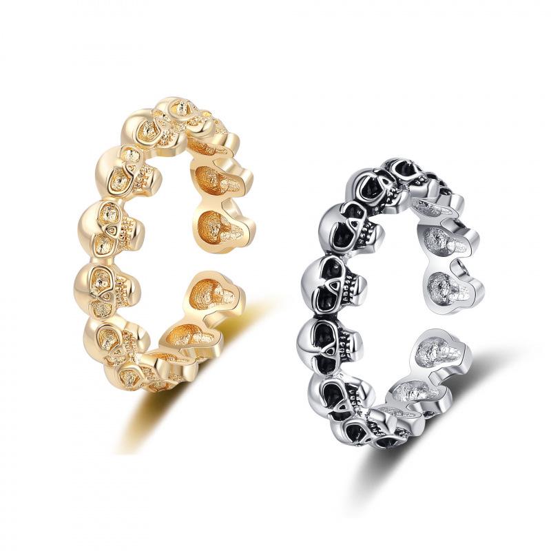 Women's Trendy Punk Style Distressed Retro Skull Ring in Imitation Thai Silver