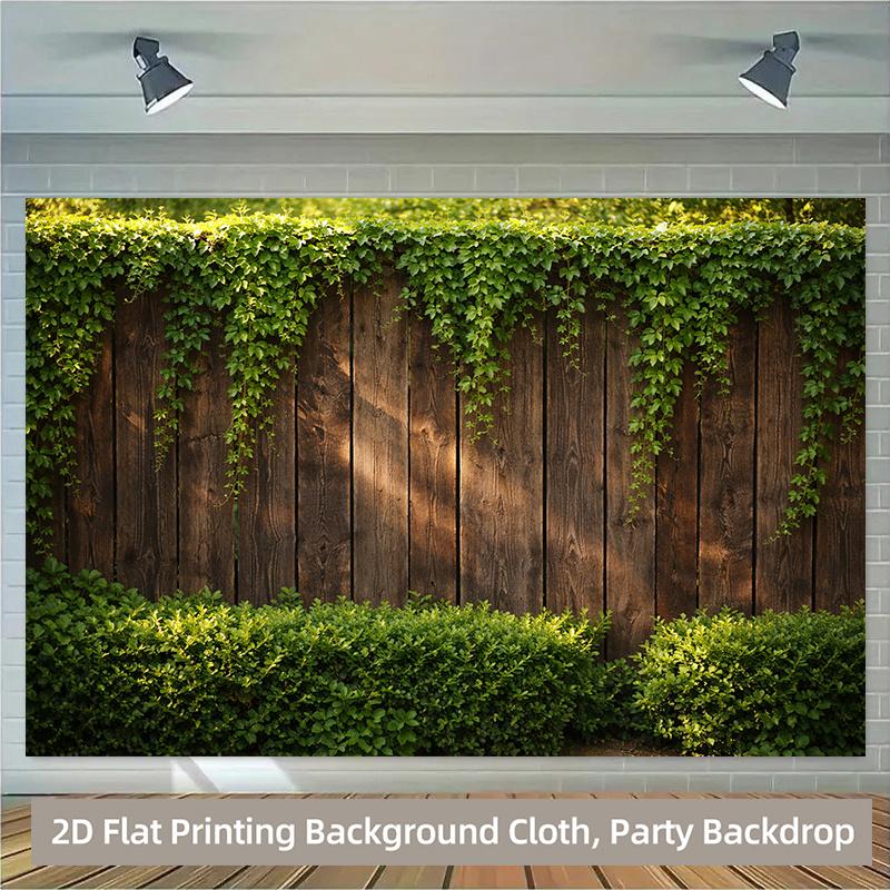 1 Piece of 2D Background Fabric Polyester Background Fabric for a Party Banner Wooden Fence Covered with Green Plants