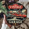 2D Flat, 1pc Vintage Aluminum Round Wall Plaque - Retro Garage Metal Sign with Classic Cars & Tools Design, Americana Decor for Bars, Cafes