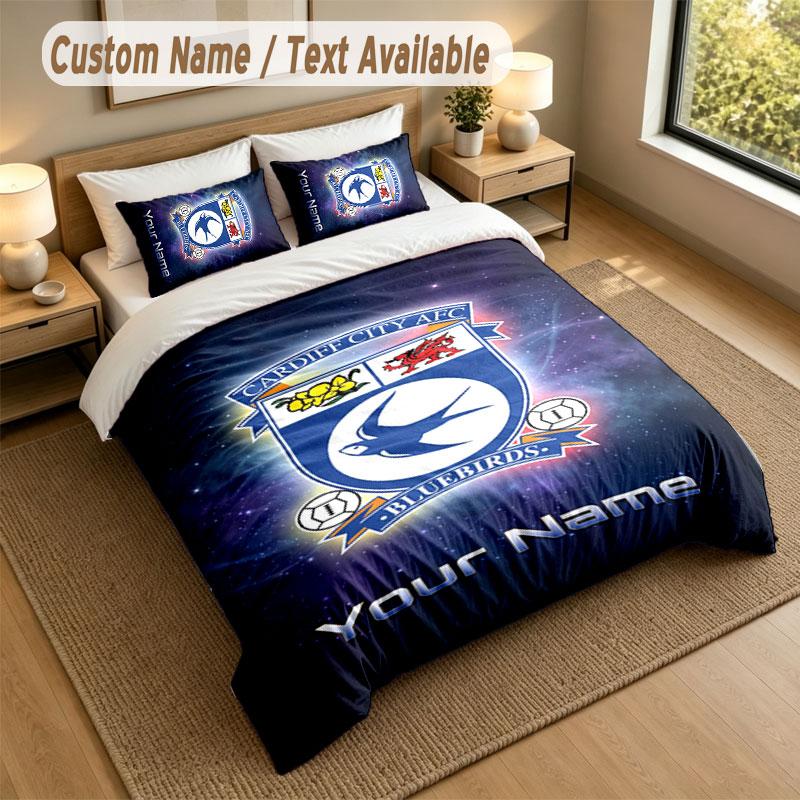 Bedding Set 1 Duvet Cover 2 Pillowcases Cardiff City Print Soft Bed Linen Bedroom Decor