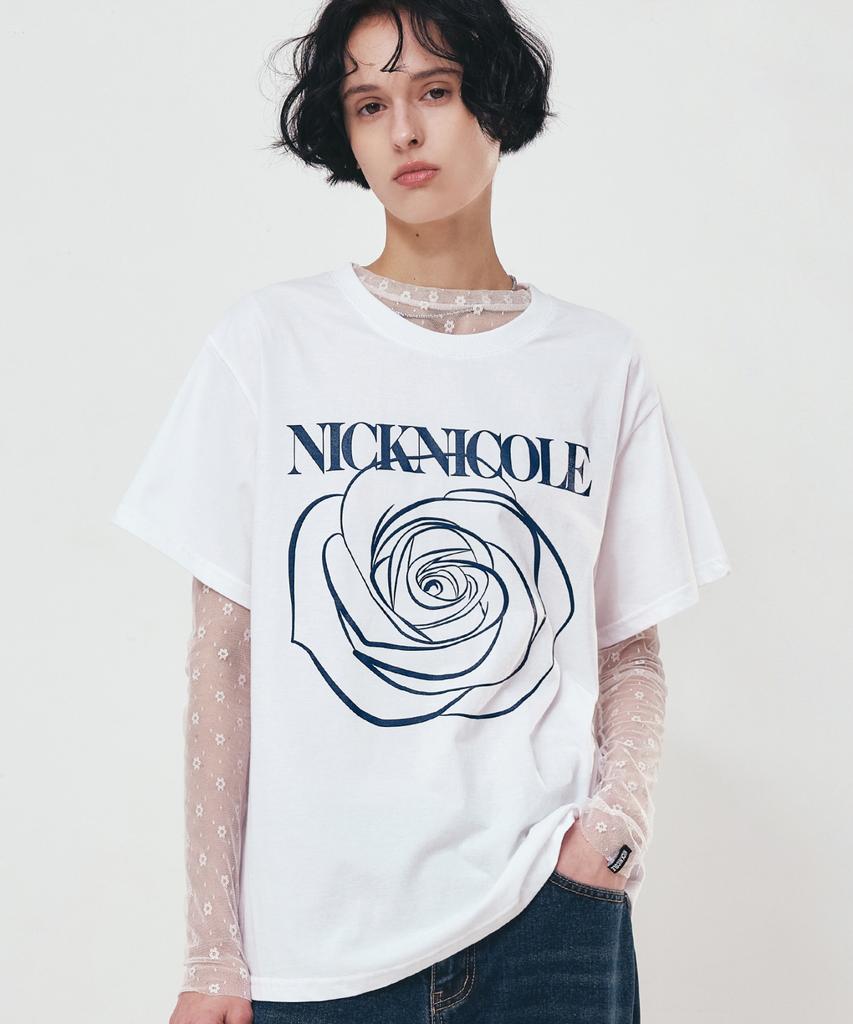 Nigaennikol Big Rose Sleeve Top_White Navy