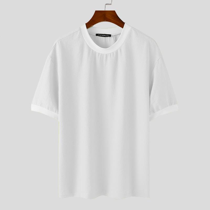 

INCERUN Мужские футболки с коротким рукавом и круглым вырезом, повседневные летние офисные топы XL белый