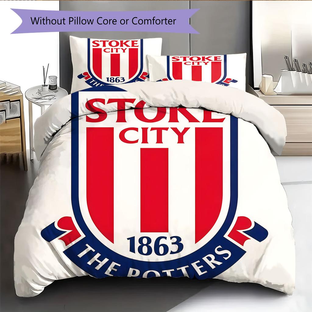 Set Copripiumino Trapuntato Stoke City F.C Federa Decorazione per la Casa Regalo di Compleanno (1 * copripiumino + 2 * federa, senza nucleo)