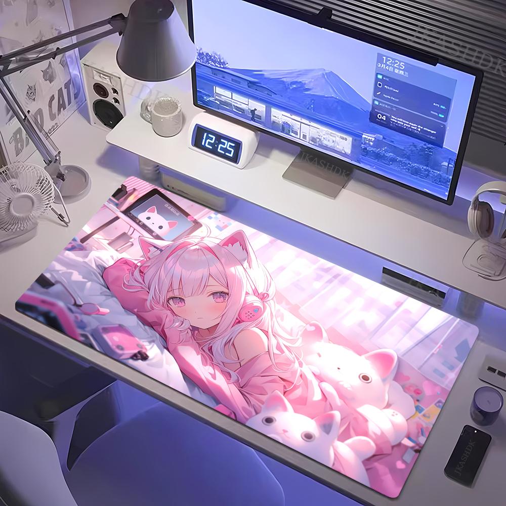 Anime Girl Mouse Pad Kawaii Pink Mousepad Gaming Speed Keyboard Pads Large Gamer Mouse Mat Rubber Desk Mat HD Print Cute Carpet