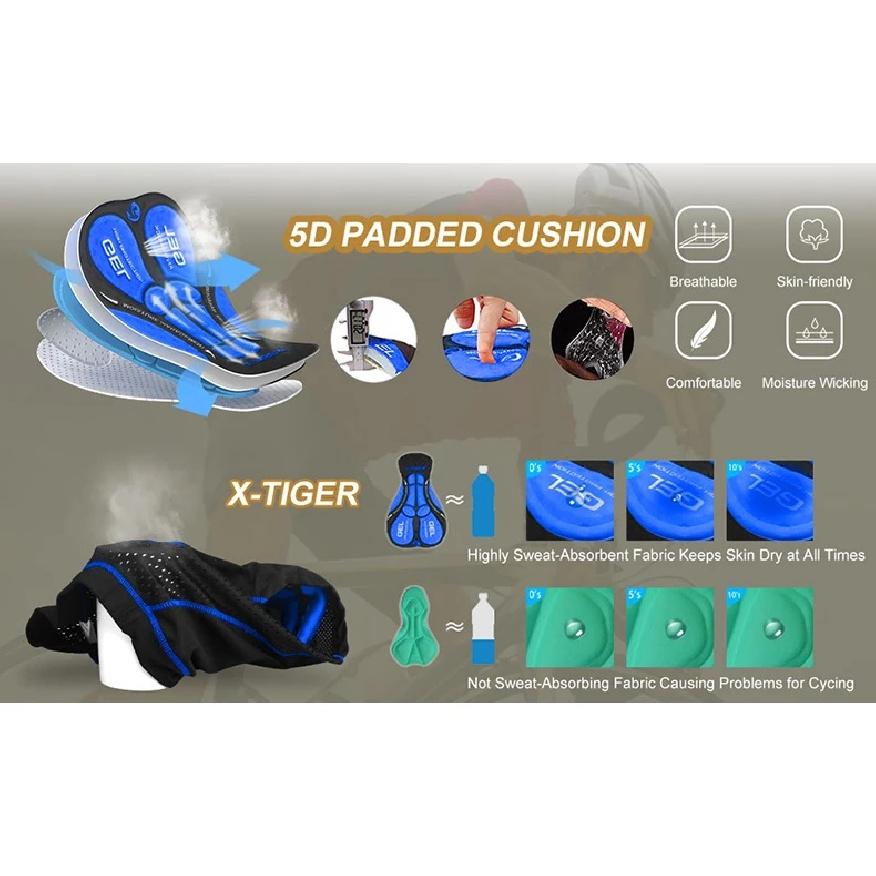 X-TIGER Herren Radunterwäsche Shorts 5D Gepolstertes Gel MTB Radhose Anti-Rutsch Beinabschluss Atmungsaktives Netz Radunterwäsche