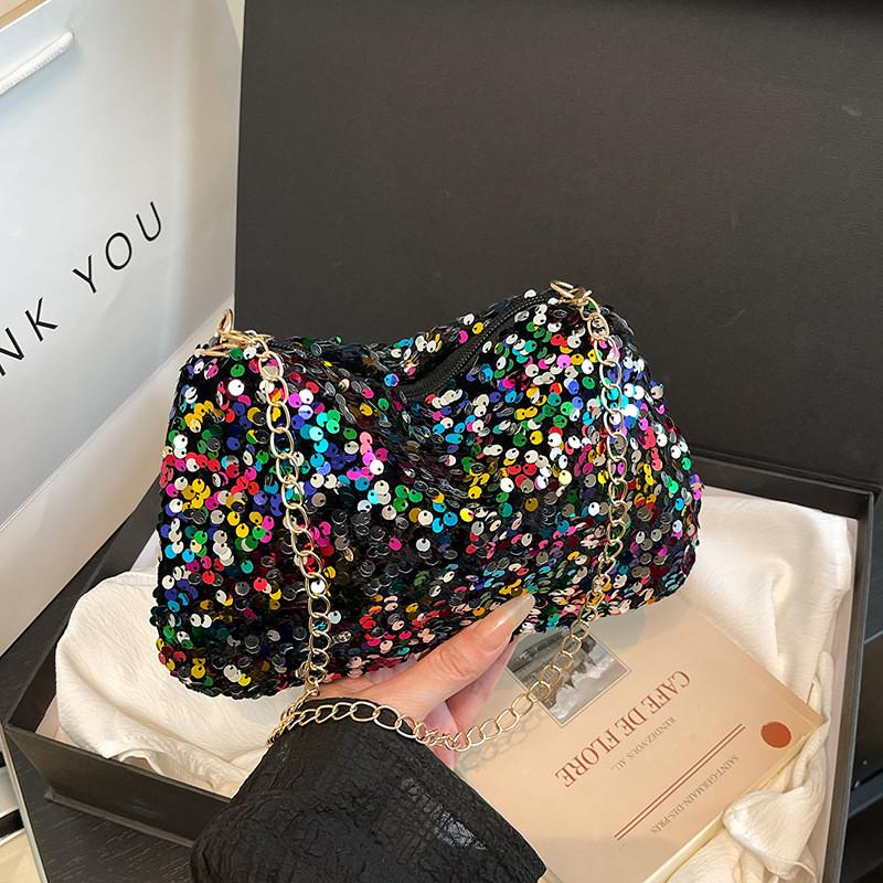 Mini Borsa a Spalla con Paillettes per Donna con Tracolla a Catena per Accessorio di Moda Quotidiano