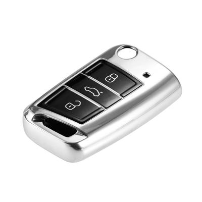 A ABSOPRO Car Remote Key Fob Cover Case Shell Protector 3 Button VW Compatible Passat Full Protection TPU Silver Tone