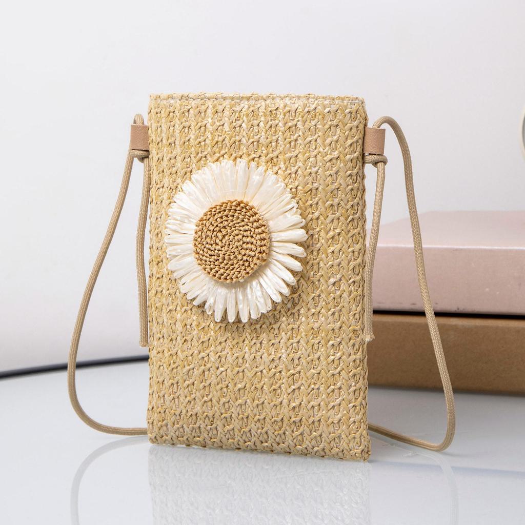 Rattan Woven Women Straw Bag Adjustable Shoulder Bag Handbag Knit Flower Summer Beach Woman Shoulder Messenger Khaki Bags KTB