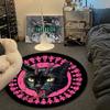 Lovely Gothic Black Cat Green Eyes Round Rug, Pastel Pink Elegant Touch, Charming Decor for Dorm Apartment and Rental with Hip with Sparkle
