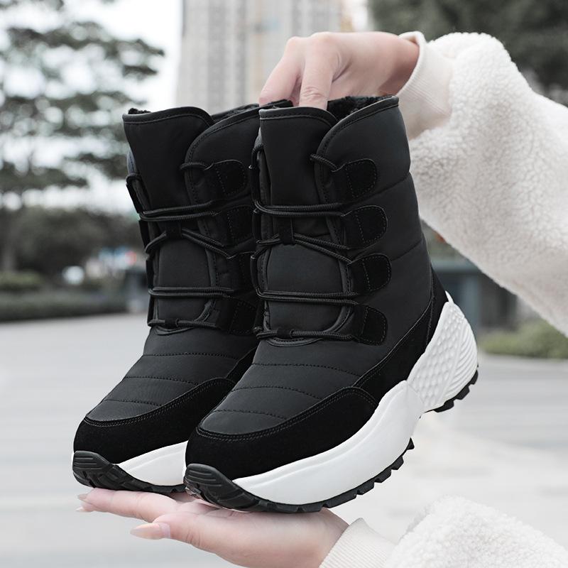Women's boots autumn and winter new cotton boots outdoor high-top velvet warm thick-soled cotton shoes snow boots women