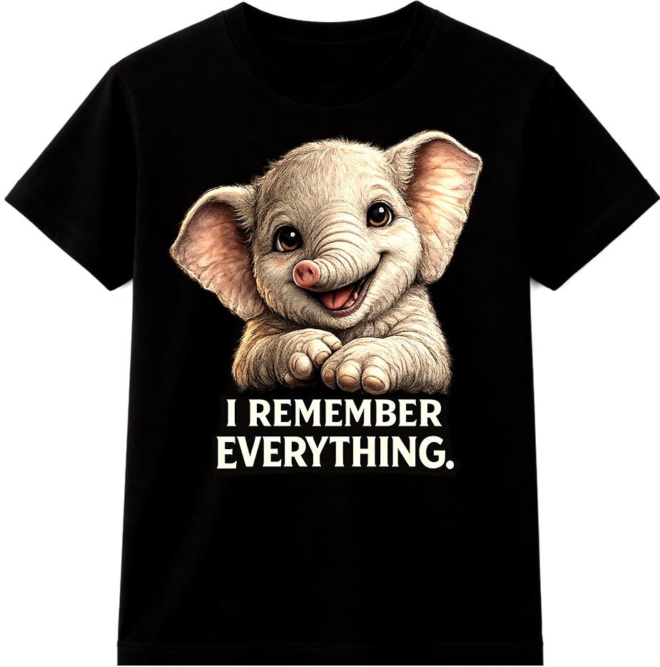 Elephant T Shirt I Remember Everything Cute Funny Baby Animal Graphic Tee