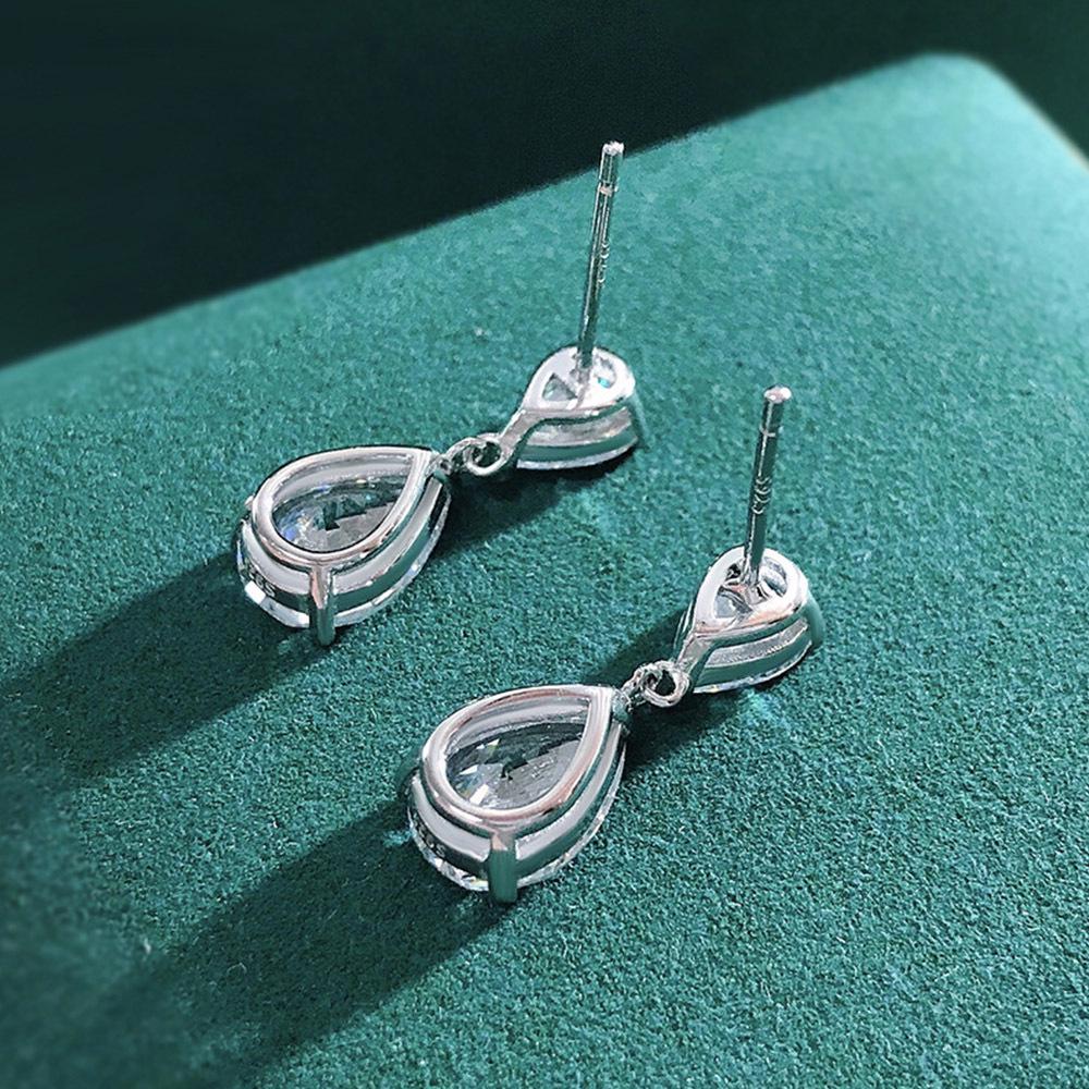 Cao Shi 2023 Zircon Teardrop Dangle Earrings - Elegant Pear-shaped Design for Women
