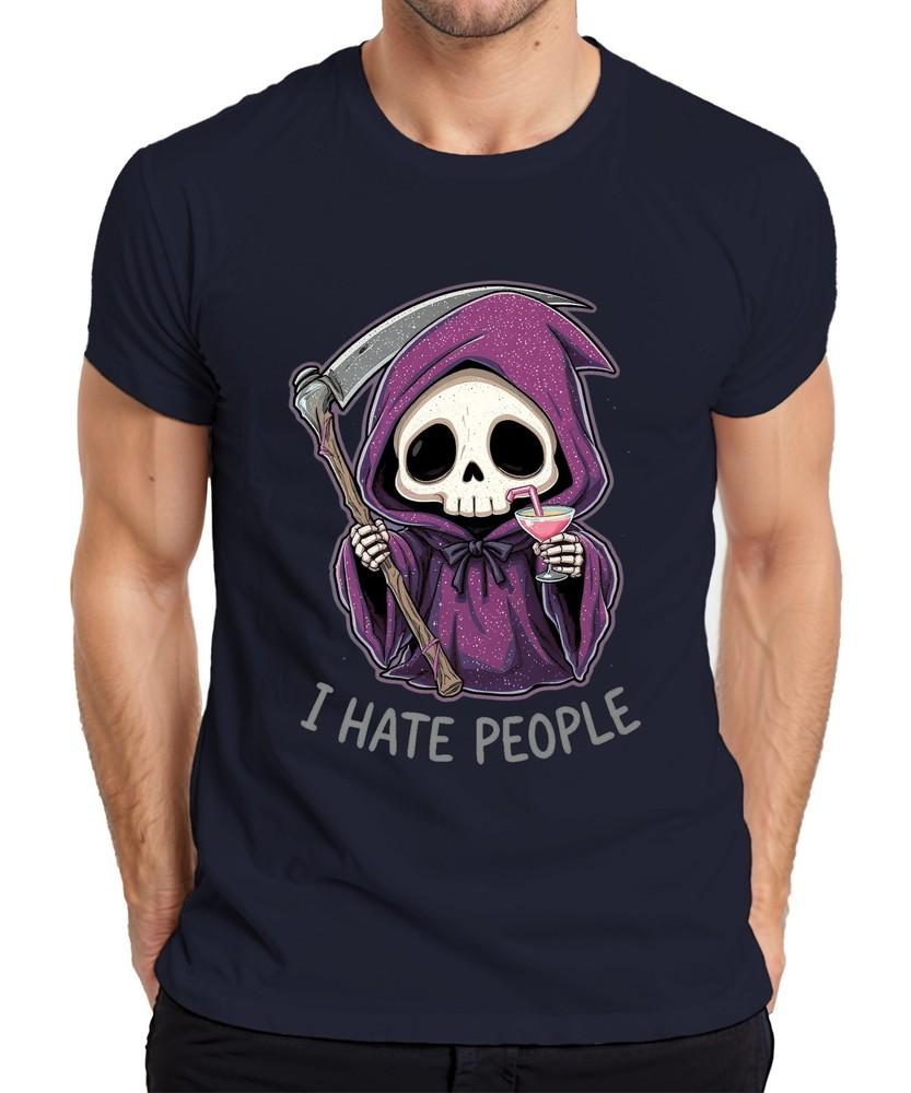 I Hate People Grim Reaper Skeleton Cocktail Purple Pink Gothic Funny Unisexs Tshirt S