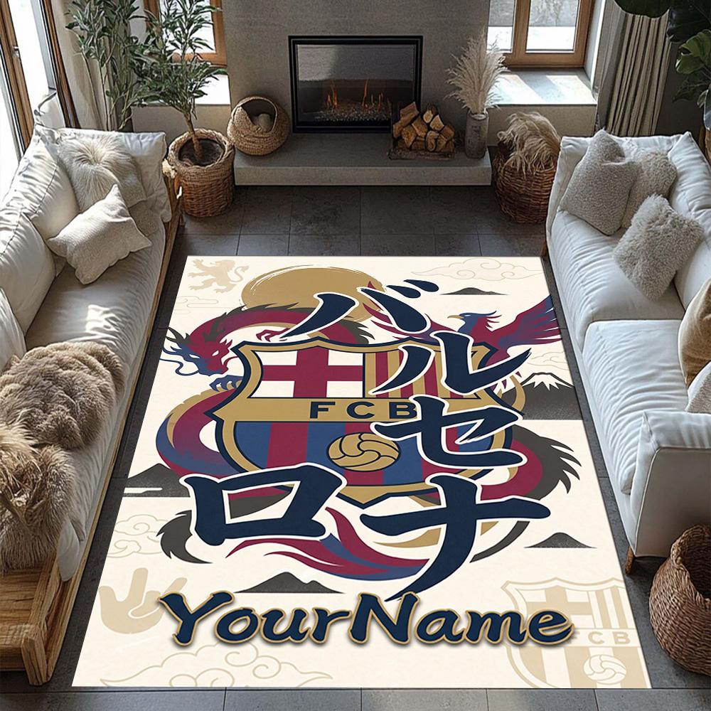 FC Barcelona personalisierter Namens-Teppich Perfekt für Esszimmer im Freien Eingangsbereich Flur Rutschfester Teppich Büros Dekorieren Hochzeitsfeier Geschenk
