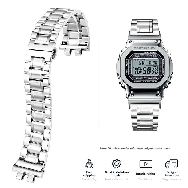 שעון נירוסטה מוצק משופר עם בלוק כסף קטן לסדרת GMW-B5000 של Casio ל-35 שנה לשעון G-SHOCK