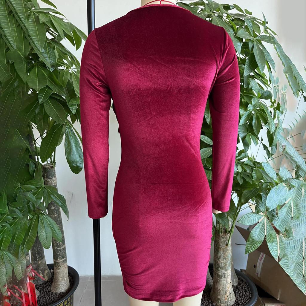 Robe en daim de couleur unie, col rond, mode femme, Sexy, serrée, manches longues, automne et hiver