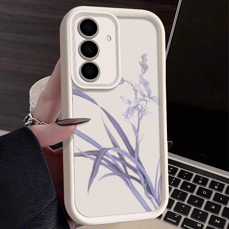 Purple Orchid Floral Pattern Case For Samsung Galaxy A57 A37 A17 A56 A36 A26 A16 5G A55 A35 A15 A54 S21 FE S22 S23 S24 Plus S25 Edge S26 Ultra Cover