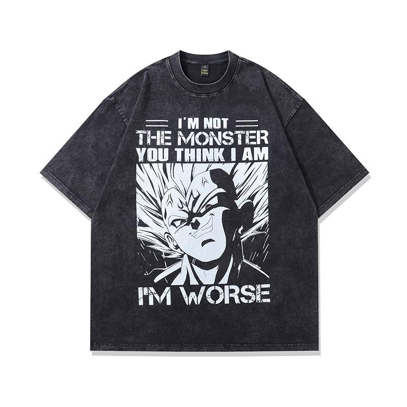 Trendy Brand Men'S Clothing American Vintage Retro Kpop Printing Heavy Cotton Washed Short-Sleeved T-Shirt Men And Women Trendy