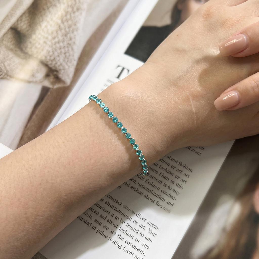 Heißer Verkauf 925 Silber Armband, Damen Paraiba Farbe Tennisarmband, Damen Frisch Hochwertiger Ewiger Schmuck