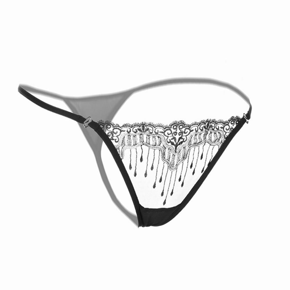 Big-name Embroidered Transparent Thong Women's Sexy Embroidered Panties with Thin Straps To Seduce Hot Girls T-pants 2153