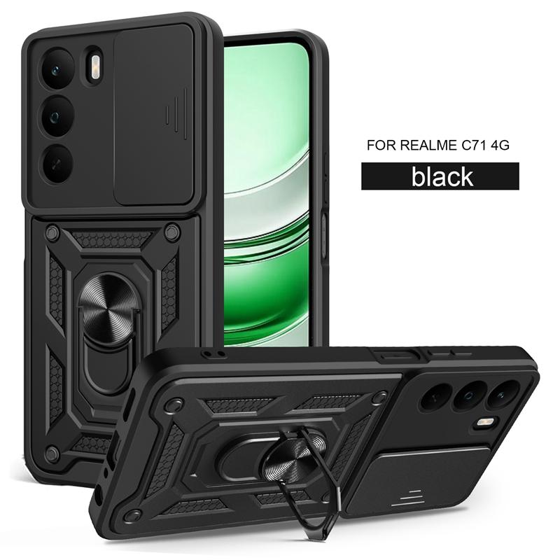 For Realme C71 4G Case Slide Camera Protect Armor Phone Case For OPPO Realme C71 C 71 RealmeC71 Magnet Holder Ring Cover