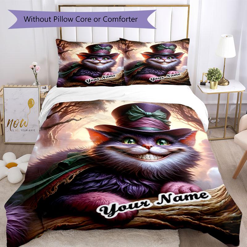 3PC Custom Name Fantasy Cat Adventure Bedding Set Printed Bedding Set Duvet Cover Closure Includes 1 Duvet Cover & 251 Pillowcases for Bedroom