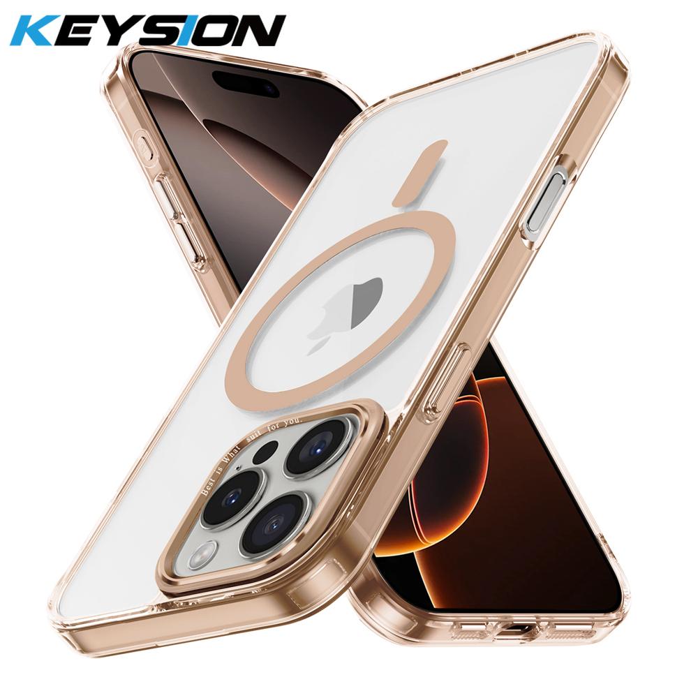 

Прозрачный чехол KEYSION для MagSafe для iPhone 16 Pro Max HD Clear Magnetic Wireless Charging Phone Cover для iPhone 16 Plus for iPhone 16 Pro Max золотой