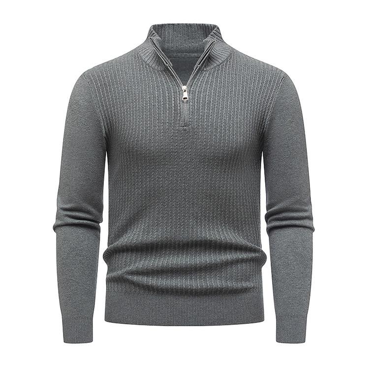 New Sweater Knitted Sweater Fashion Zipper Design Solid Color Versatile Knitted Sweater