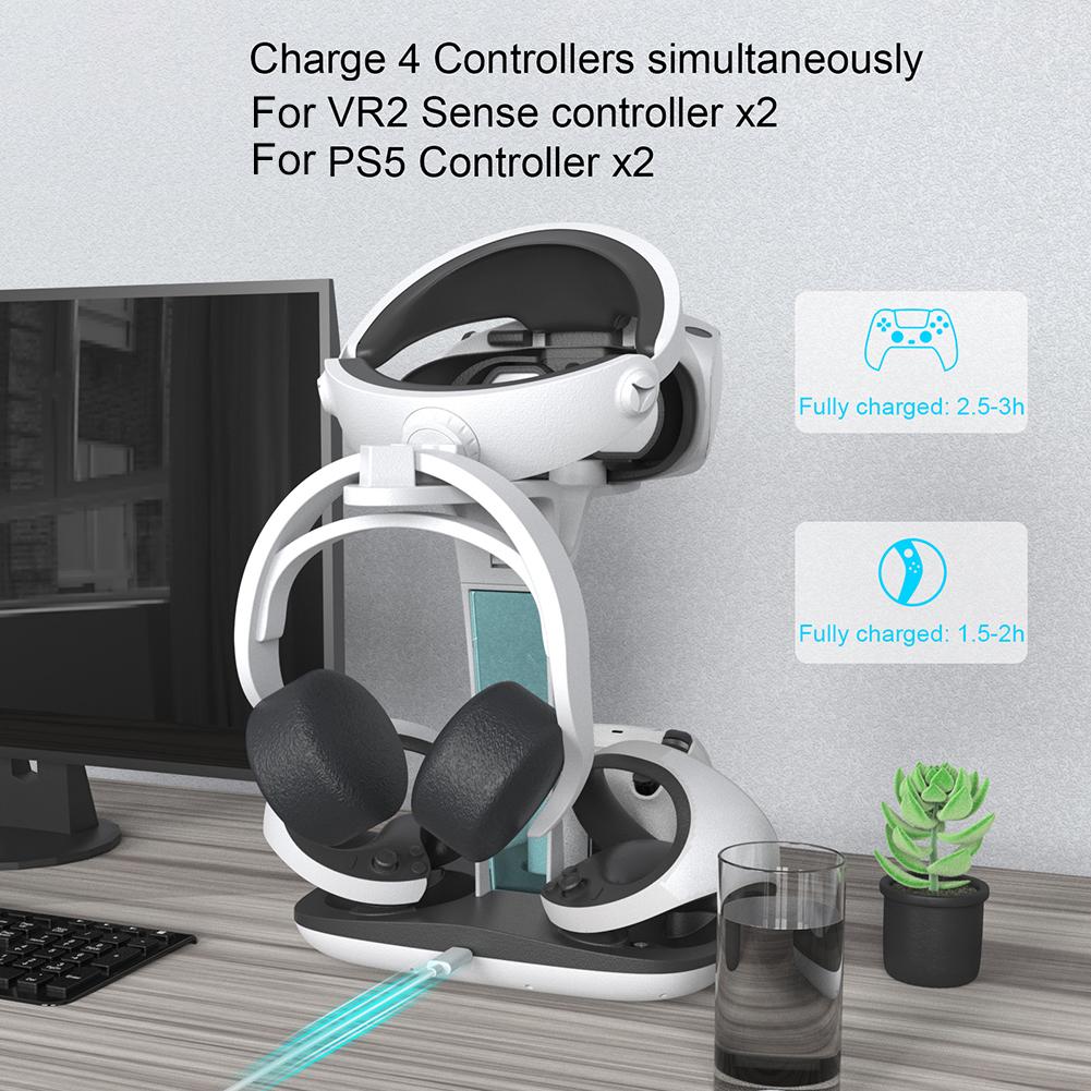 All-in-One Charging Dock Controller Charging Cradle LED Indicator Light Storage Helmet Earphones Bracket for PS5 PS VR2