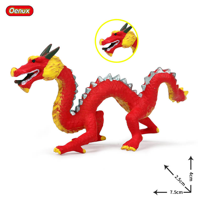 Oenux Original Mythical Chinese Dragon Dinosaurs Action Figures Animals Model Solid PVC Decoration Collection Kids Toy Gift