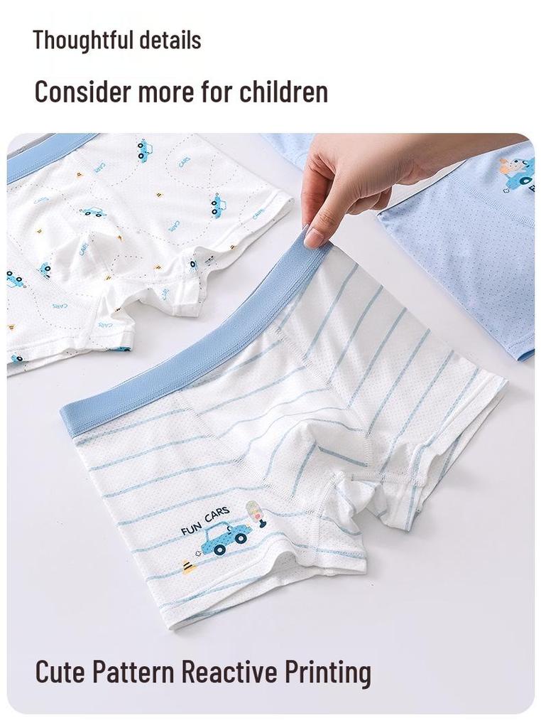Boys' Ice Silk Summer Underwear - Thin Style for Ages 11 and Up, Flat-Leg Four-Corner Design
