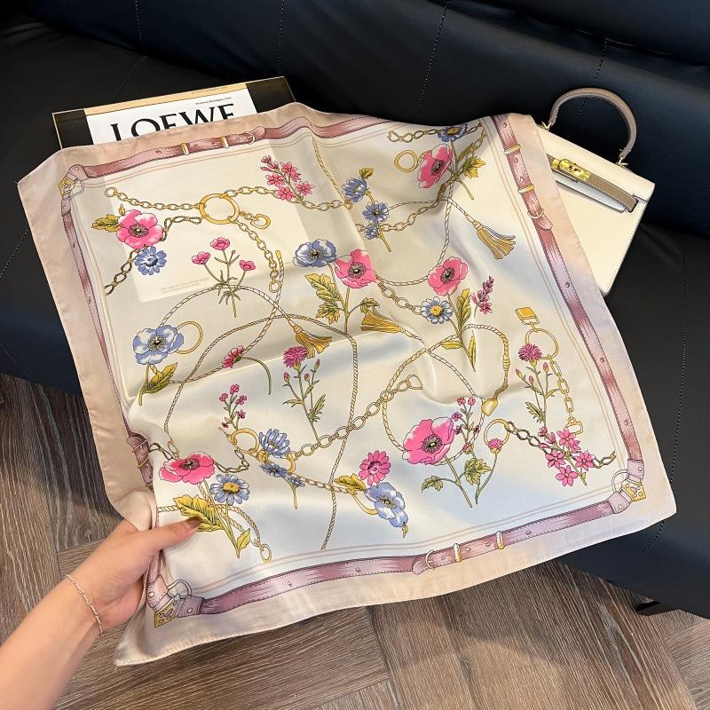 Silk scarf 71 * 71 imitation silk square scarf Korean atmosphere neck silk scarf flower pattern flower polka dot scarf