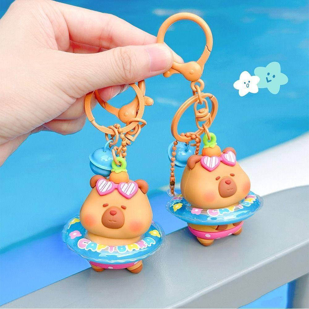 with Bell Swimming Ring Capybara Pendant Cute Cartoon Car Key Ring  Car Key Pendant