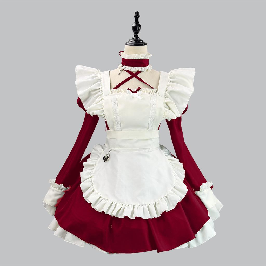 Japanese Anime Cosplay Maid Costume With Lace Ruffle Bubble Sleeves For Halloween And Conventions