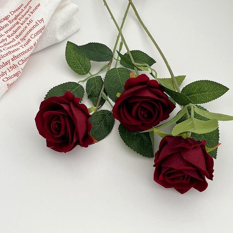 3/5Pcs Rose Branch Velvet Simulation Flower Valentine'S Day Wedding Decoration Hotel Torium Outdoor Garden Fake Flower