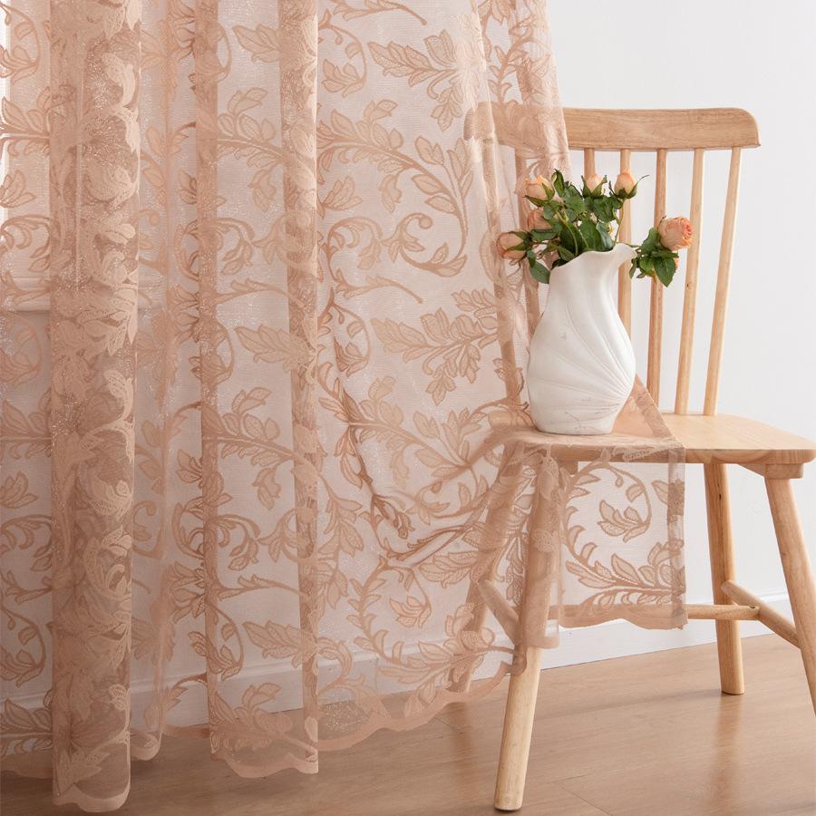 

Тюлевые шторы с вышивкой в виде листьев, Легкие декоративные шторы из полиэстера для гостиной, спальни, столовой, офиса 100*250cm