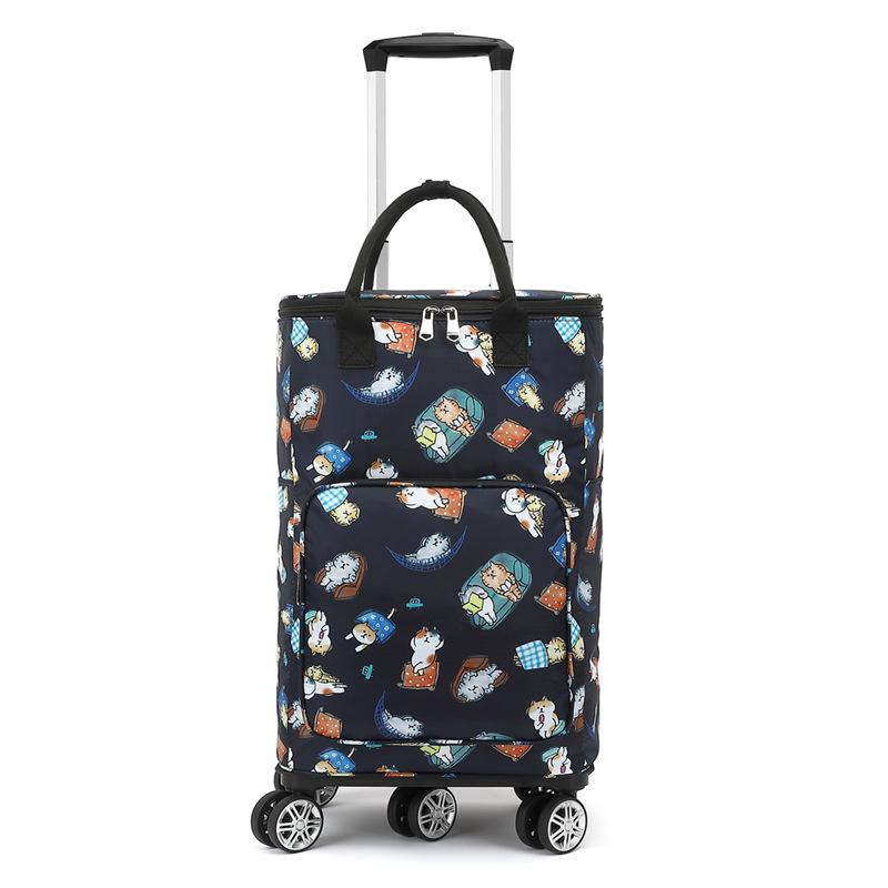 Portable Small Trolley Cart with Universal Wheels and Insulated Shopping Bag