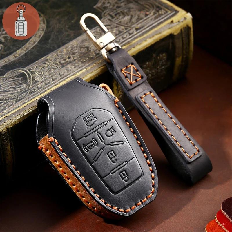 Luxury Leather Car Key Case Cover Fob Protector For Ssang Yong G4 Rexton Accessories Keychain Holder Remote Keyring Shell