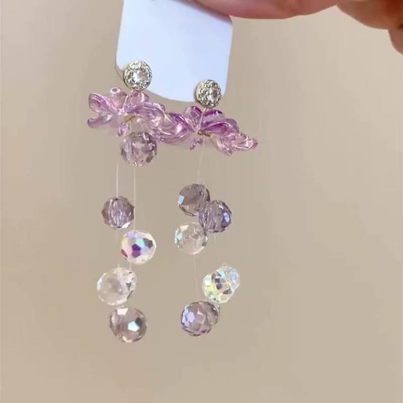 Steel Needle Flower Star Pendant Earrings Sweet Niche Temperament Earrings Exquisite Versatile Fashion High-end Earrings