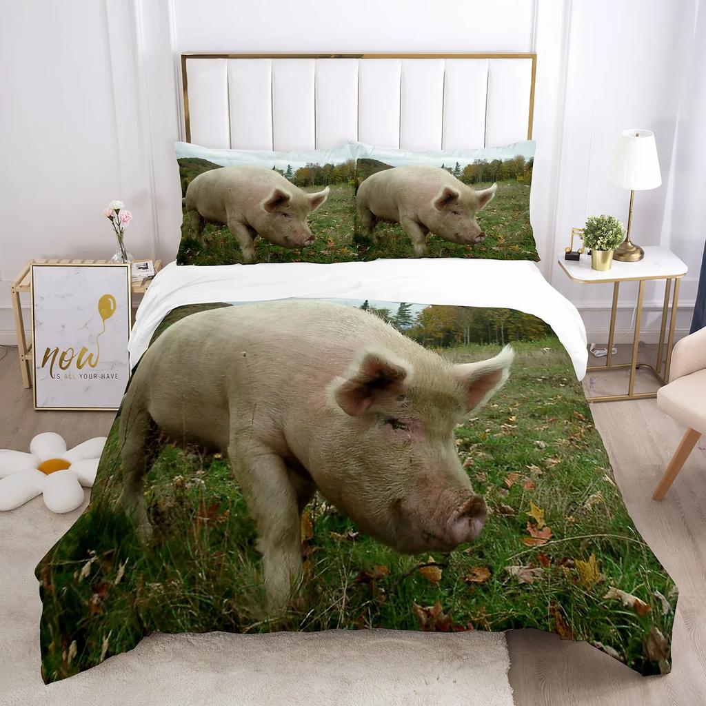 Pig Duvet Cover Set Queen Size Microfiber Cute Pig Animal Theme Twin Bedding Set Farm Animal 2/3Pcs Quilt Cover For Boys Girls