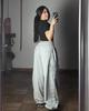European and American casual women's clothing street style tooling trousers loose fashion waist wide-leg pants mopping pants women