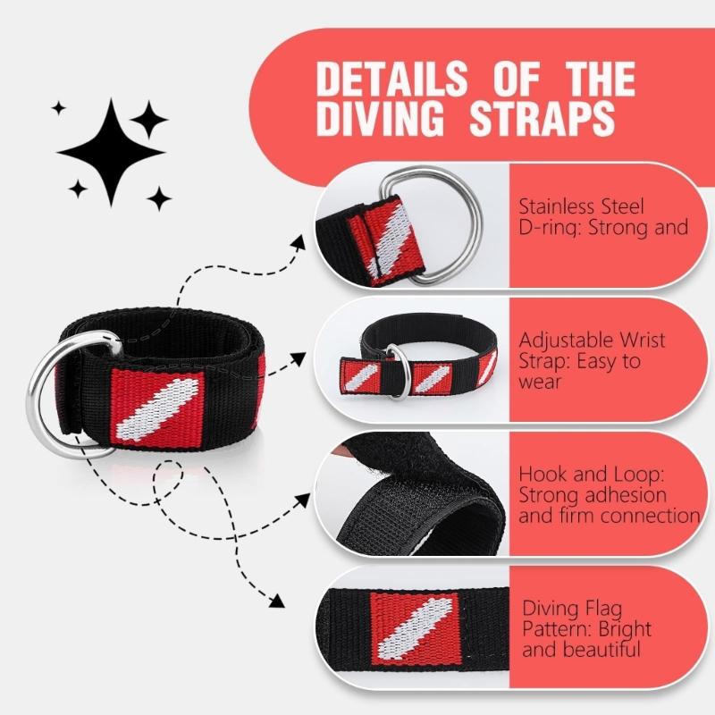 2Pcs Scubas Diving Wrist Strap Adjustable Wrist Strap with Rings Scubas Diving Wristband for Scubas Diver and Snorkelers