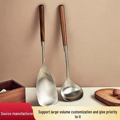 Colher de Sopa de Aço Inoxidável com Cabo Retro de Imitação de Madeira - Ideal para Uso Doméstico e em Restaurantes em Sopas, Mingaus ou Hot Pots.