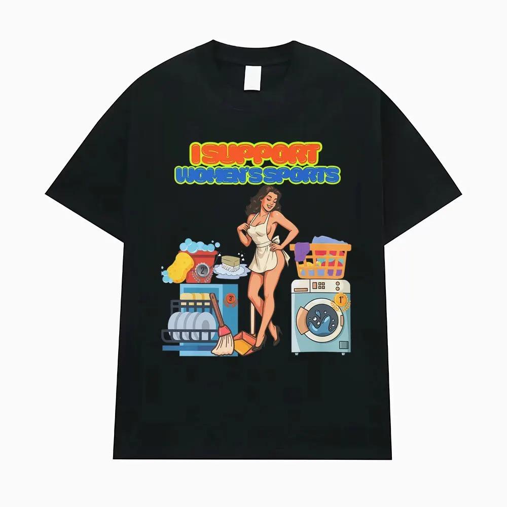 Podporuji ženské sporty Vtipný Meme Grafický Potisk Tričko Muži Ženy Streetwear Móda Bavlněné Horní Díl Oversize Ležérní Letní Nové Tričko