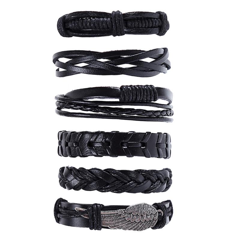 Punk 6-Piece Genuine Leather Multi-Layer Bracelet Set