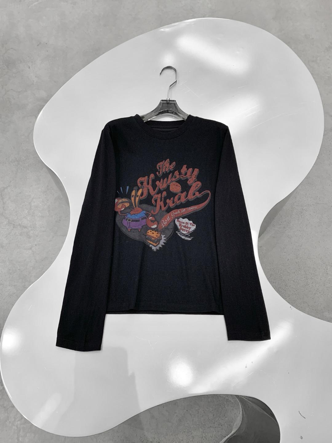 Women s Spring 2026 Cartoon Letter Print Slimming Long Sleeve T-Shirt L чёрный