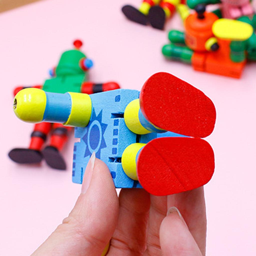 Wooden Transforming Elastic Robot, Children's Wooden Early Education Toy(Random Color)
