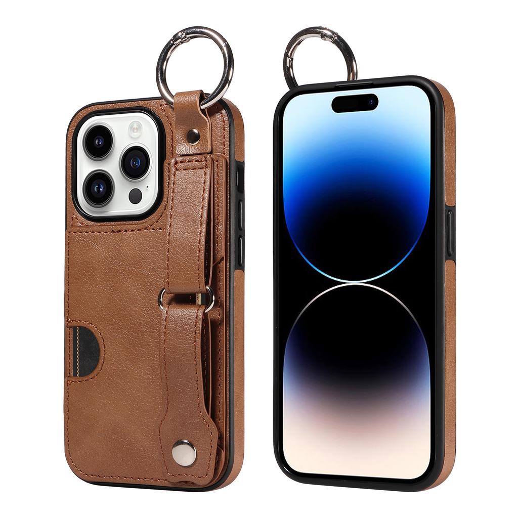 Etui na telefon ze skóry PU z kieszeniami na karty, z pierścieniem na palec i klamrą do paska na nadgarstek do iPhone'a XS, XR, XS Max, iPhone'a 7,8,7Plus,11,11Pro,11Pro,12,13,14,15...