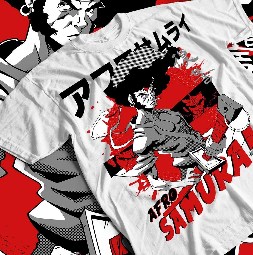 Summer Afro Samurai Unisex T-shirt Samurai Japanese Ninja Anime Manga T-shirt Men's Round Neck Short Sleeve