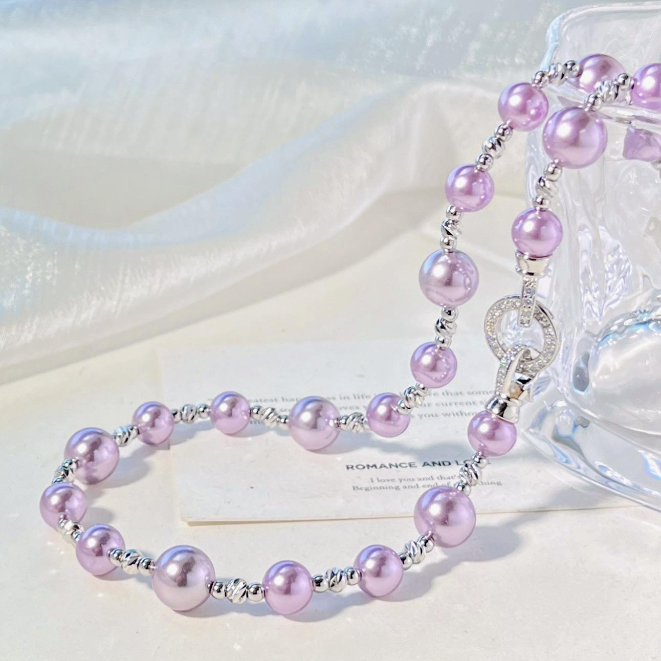 10Mm Autumn And Winter Highlight Romantic Purple Tahitian Artificial Crystal Pearl Necklace Collarbone Chain Sweater Chain